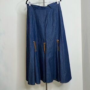 Circle T by Marilyn Lenox Vintage Denim Western Prairie Skirt Made in USA